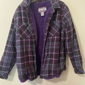 Che Bella by Maxxsel Plaid Shacket with Purple Fleece Lining Sz Small